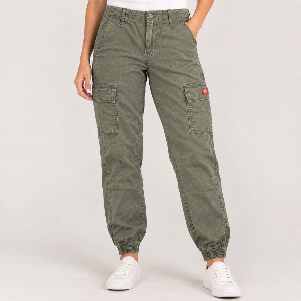 Dickies Womens Military Olive Green Cargo Jogger Pants Utility Twill Size S
